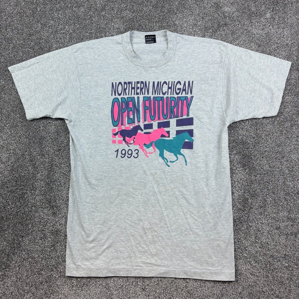 Vintage Great Lakes Horse Show Shirt Mens L Gray Northern Michigan Open Futurity